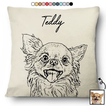 Dessin au crayon personnalisé avec photo d'animal de compagnie, chien, chat - Oreiller personnalisé