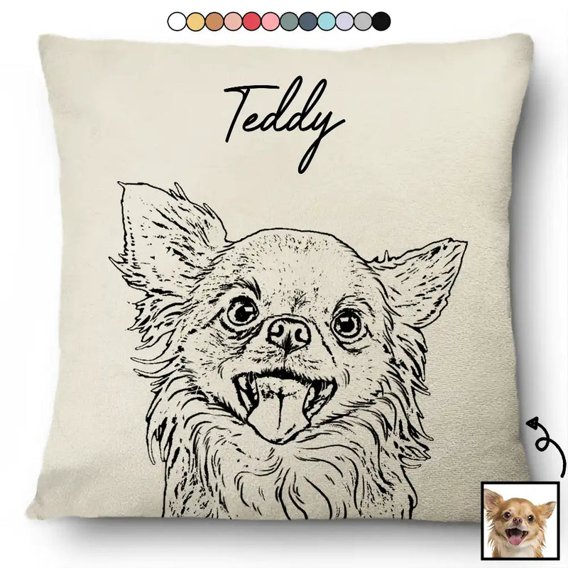 Pet Lovers,Cat Lovers,Dog Lovers,Happy - Custom Photo Pet Face Dog Cat Pencil Drawing - Personalized Pillow