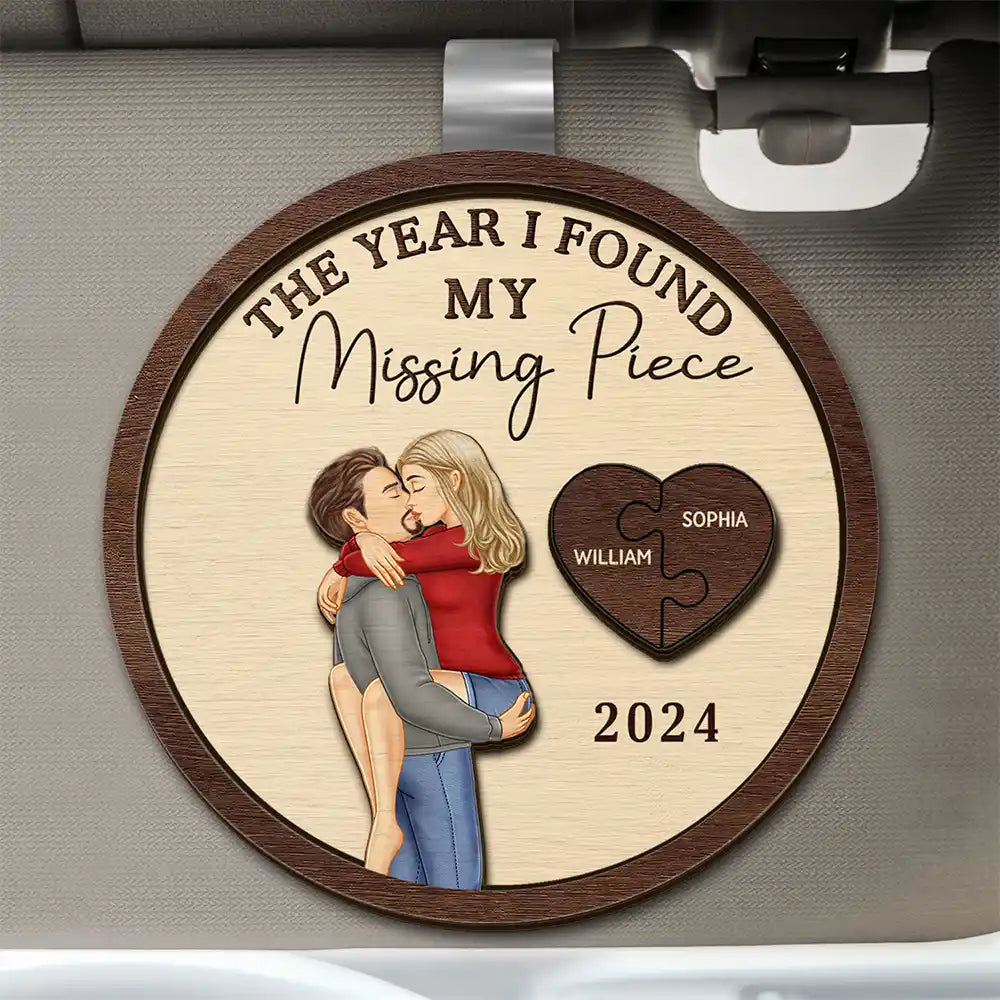 Love,Gift For Couples,Gift For Husband,Gift For Wife,Gift For Boyfriend,Gift For Girlfriend,Anniversary - The Year I Found My Missing Piece Kissing Couples - Personalized Custom Shaped Car Visor Clip