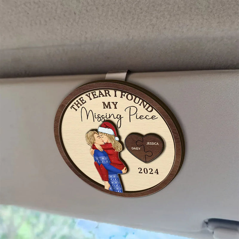 Love,Gift For Couples,Gift For Husband,Gift For Wife,Gift For Boyfriend,Gift For Girlfriend,Anniversary - The Year I Found My Missing Piece Kissing Couples - Personalized Custom Shaped Car Visor Clip