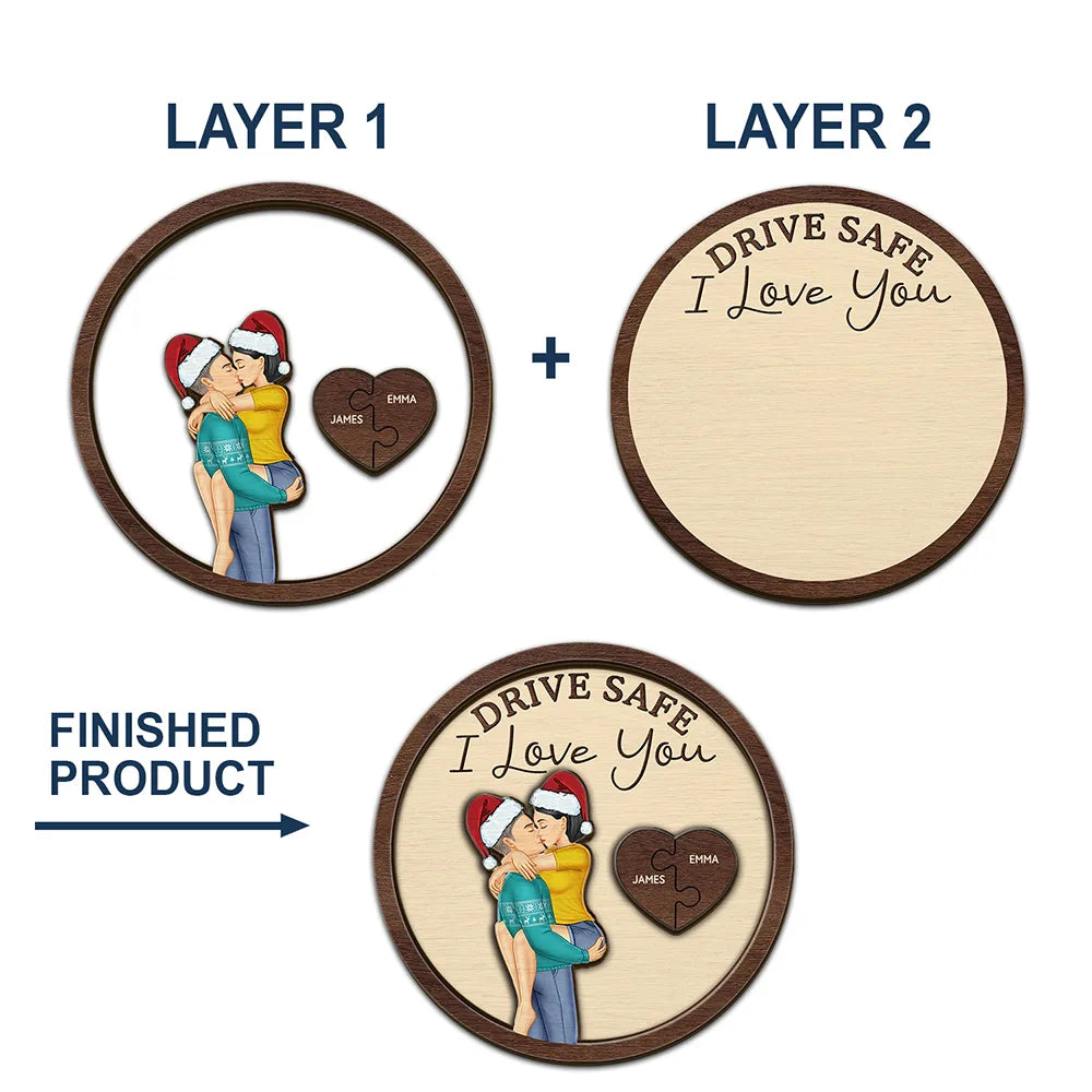 Gift For Couples, Gift For Husband, Gift For Wife, Gift For Boyfriend, Gift For Girlfriend  - Drive Safe I Love You Kissing Couples - Personalized Custom Shaped Car Visor Clip
