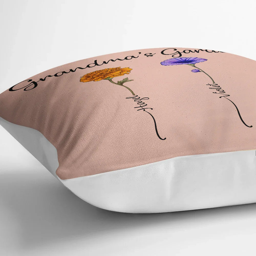 Gift For Grandma, Gift For Women, Gift For Mother - Grandma's Garden Birth Flower - Personalized Pillow
