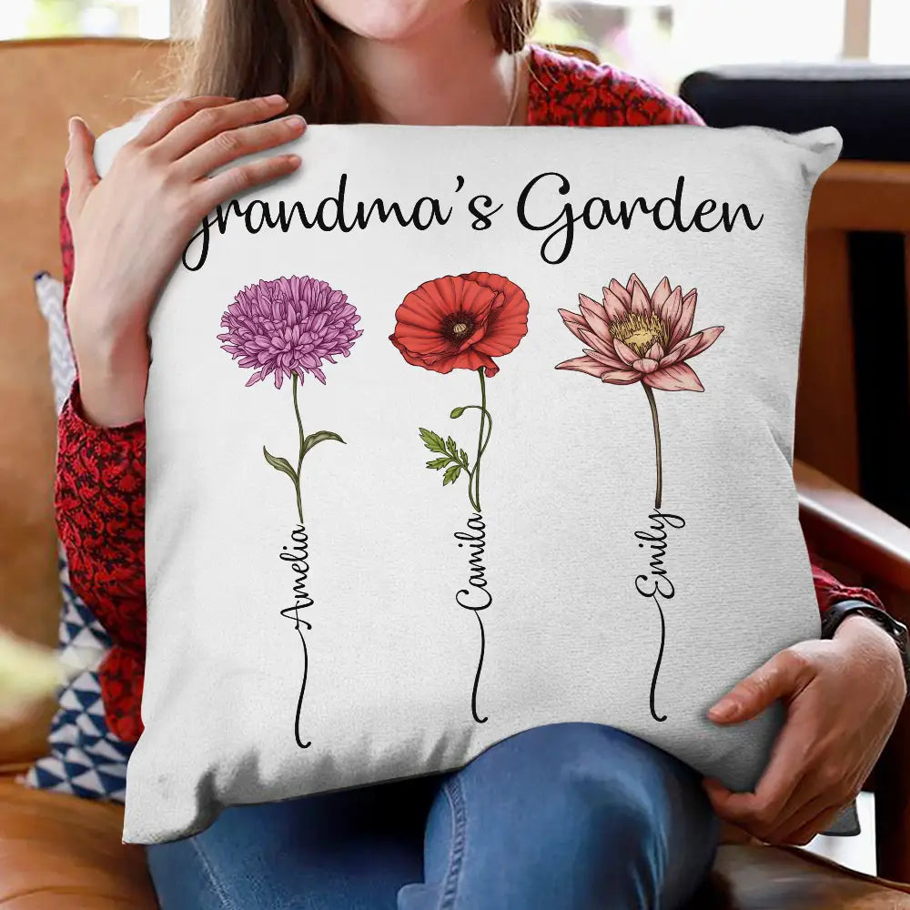 Gift For Grandma, Gift For Women, Gift For Mother - Grandma's Garden Birth Flower - Personalized Pillow
