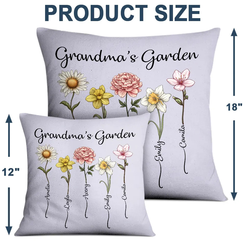 Gift For Grandma, Gift For Women, Gift For Mother - Grandma's Garden Birth Flower - Personalized Pillow
