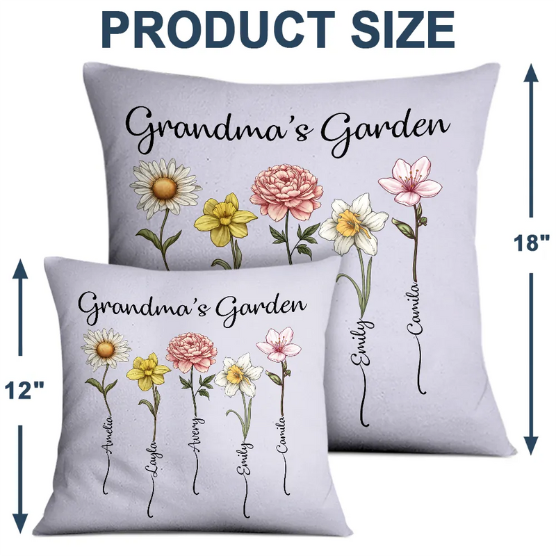 Gift For Grandma, Gift For Women, Gift For Mother - Grandma's Garden Birth Flower - Personalized Pillow
