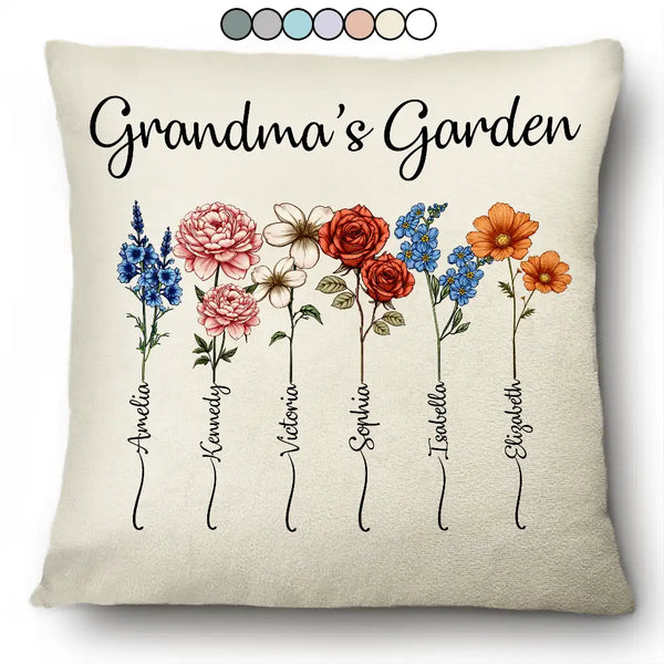 Gift For Grandma, Gift For Women, Gift For Mother - Grandma's Garden Birth Flower Bouquet - Personalized Pillow
