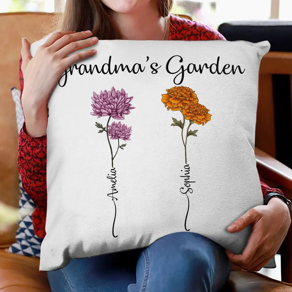 Gift For Grandma, Gift For Women, Gift For Mother - Grandma's Garden Birth Flower Bouquet - Personalized Pillow
