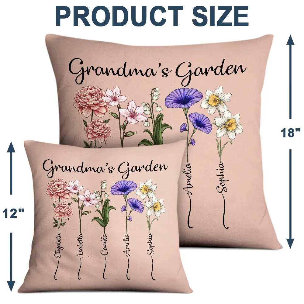 Gift For Grandma, Gift For Women, Gift For Mother - Grandma's Garden Birth Flower Bouquet - Personalized Pillow
