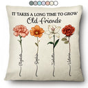Gift For Bestie, Old Best friends, Gift For Sisters - It Takes A Long Time To Grow An Old Friend Birth Flower - Personalized Pillow