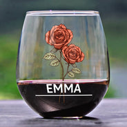 Gift For Women, Gift For Yourself, Gift For Sisters, Gift For Bestie - Birth Flowers Woman - Personalized Stemless Wine Glass