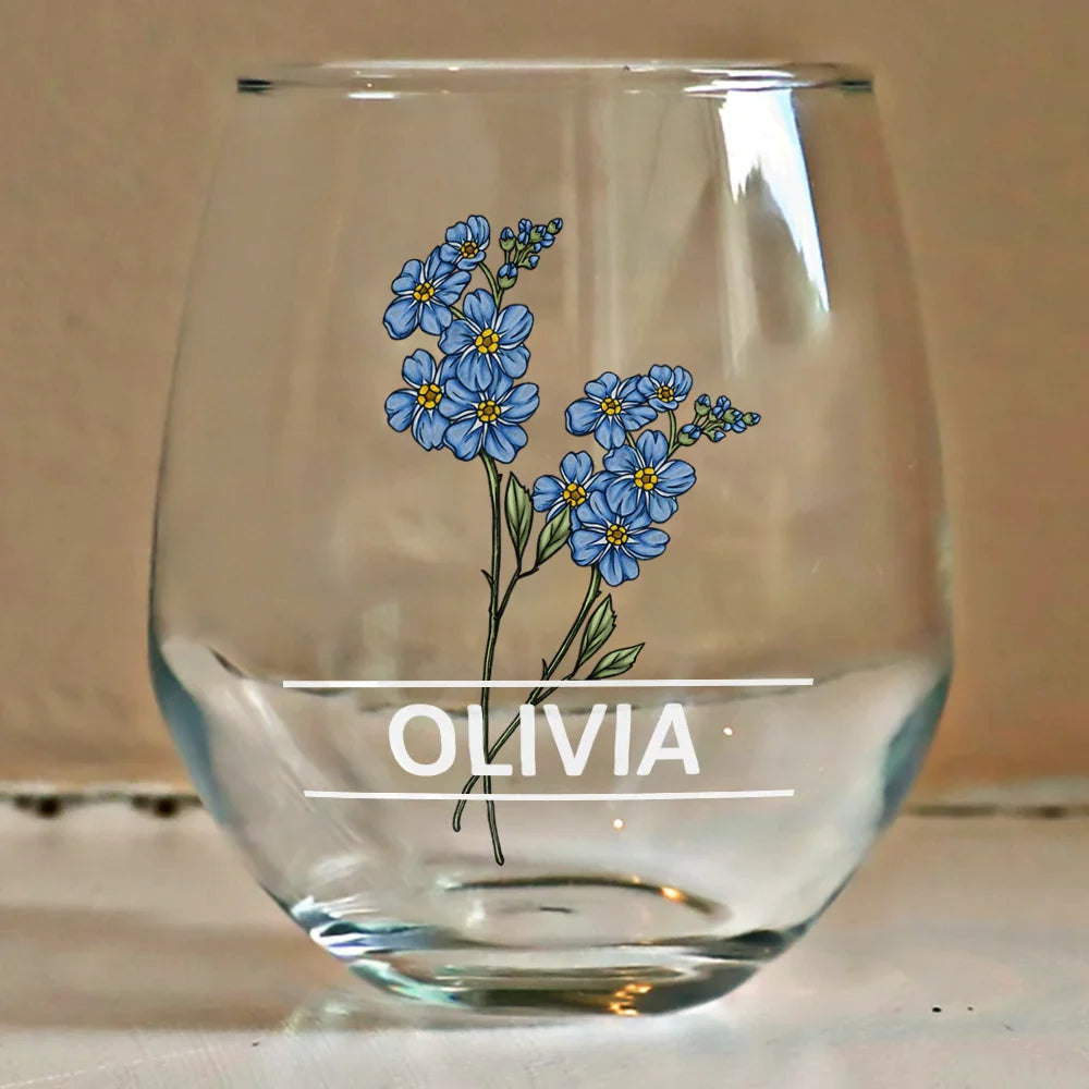 Gift For Women, Gift For Yourself, Gift For Sisters, Gift For Bestie - Birth Flowers Woman - Personalized Stemless Wine Glass