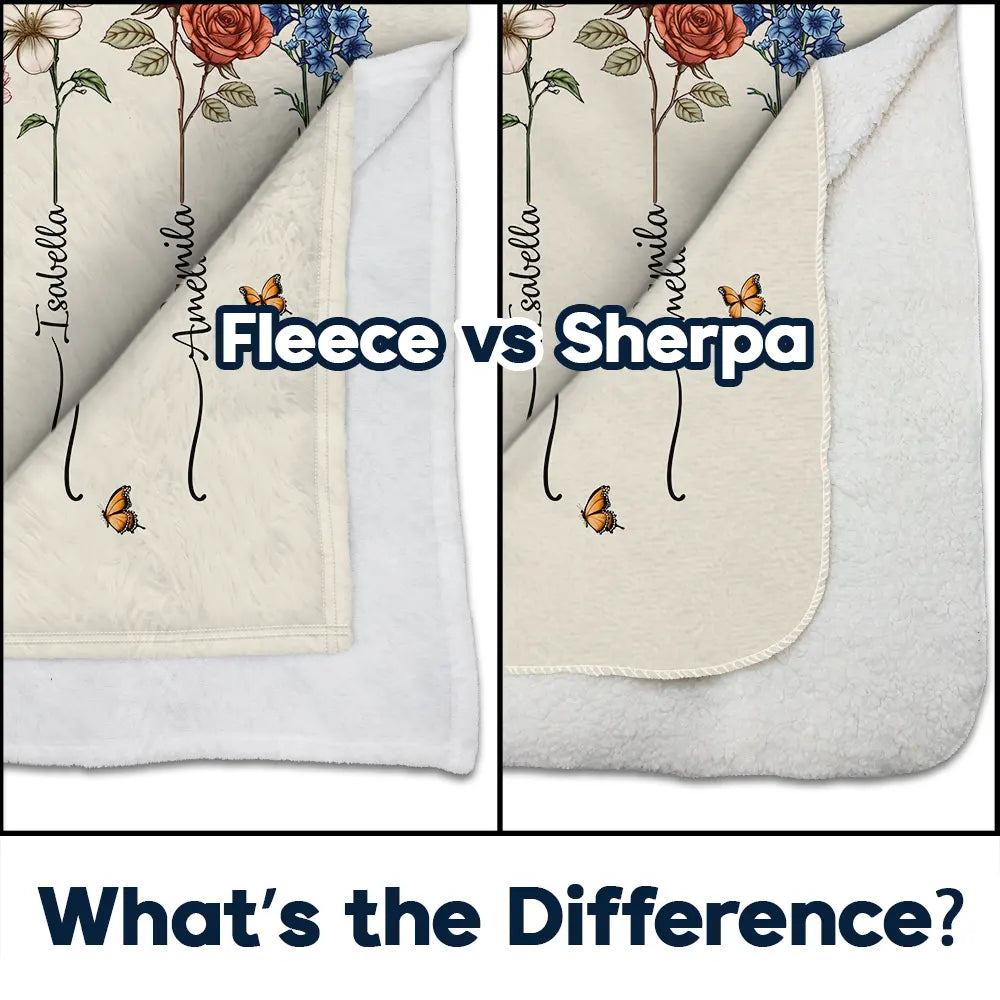 Gift For Grandma, Gift For Women, Gift For Mother - Grandma's Garden Birth Flower Bouquet - Personalized Fleece Blanket, Sherpa Blanket