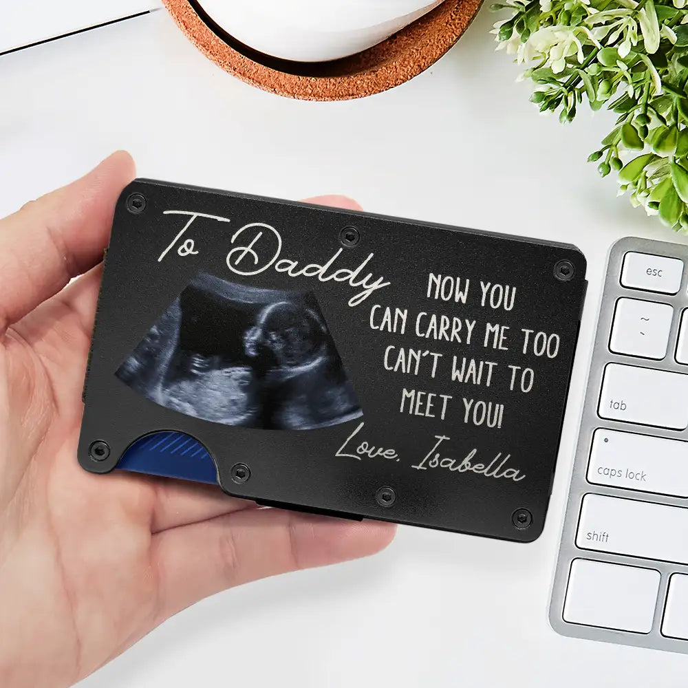 New Dad, Gift For Father, Gift For Husband - Custom Photo From The Bump Now You Can Carry Me Too - Personalized Card Wallet With Money Clip
