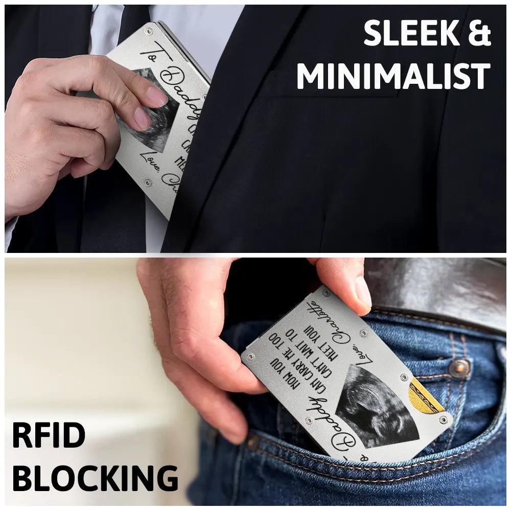 New Dad, Gift For Father, Gift For Husband - Custom Photo From The Bump Now You Can Carry Me Too - Personalized Card Wallet With Money Clip
