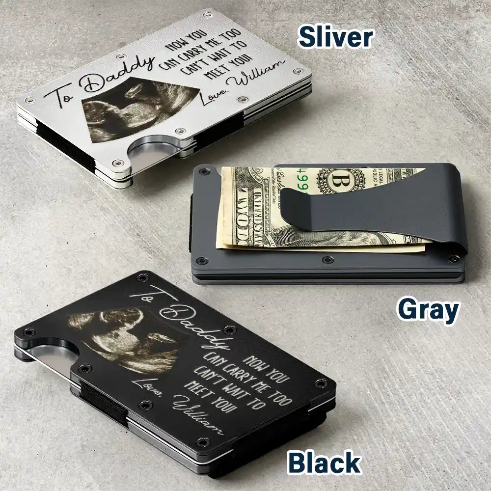 New Dad, Gift For Father, Gift For Husband - Custom Photo From The Bump Now You Can Carry Me Too - Personalized Card Wallet With Money Clip
