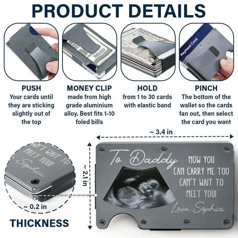 New Dad, Gift For Father, Gift For Husband - Custom Photo From The Bump Now You Can Carry Me Too - Personalized Card Wallet With Money Clip
