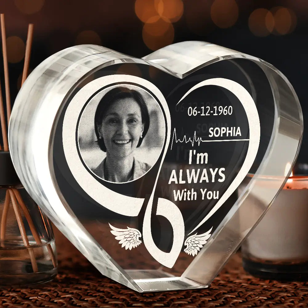 Memorial - Custom Photo Memorial I'm Always With You Forever In Heart - Personalized Crystal Heart