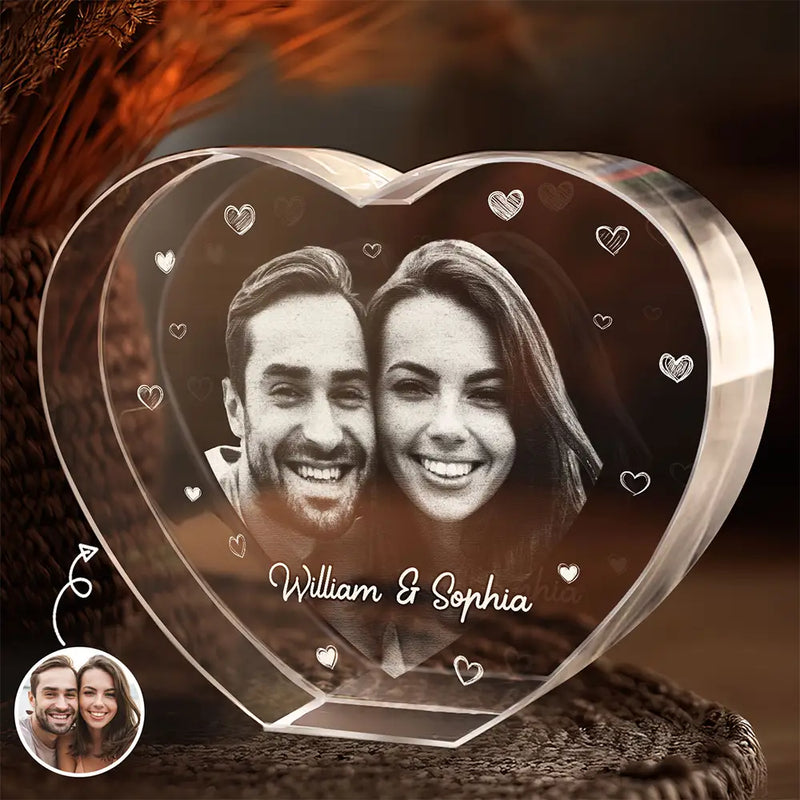 Gift For Couples - Custom Photo Loving Couple Family - Personalized Crystal Heart
