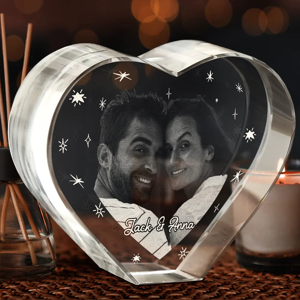 Gift For Couples - Custom Photo Loving Couple Family - Personalized Crystal Heart
