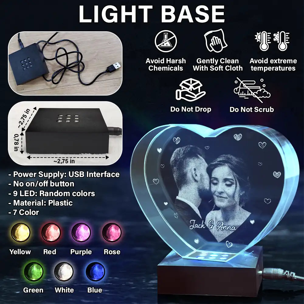 Gift For Couples - Custom Photo Loving Couple Family - Personalized Crystal Heart
