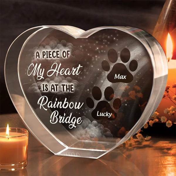 Memorial, Pet Lovers - Pet Memorial A Piece At The Rainbow Bridge - Personalized Crystal Heart
