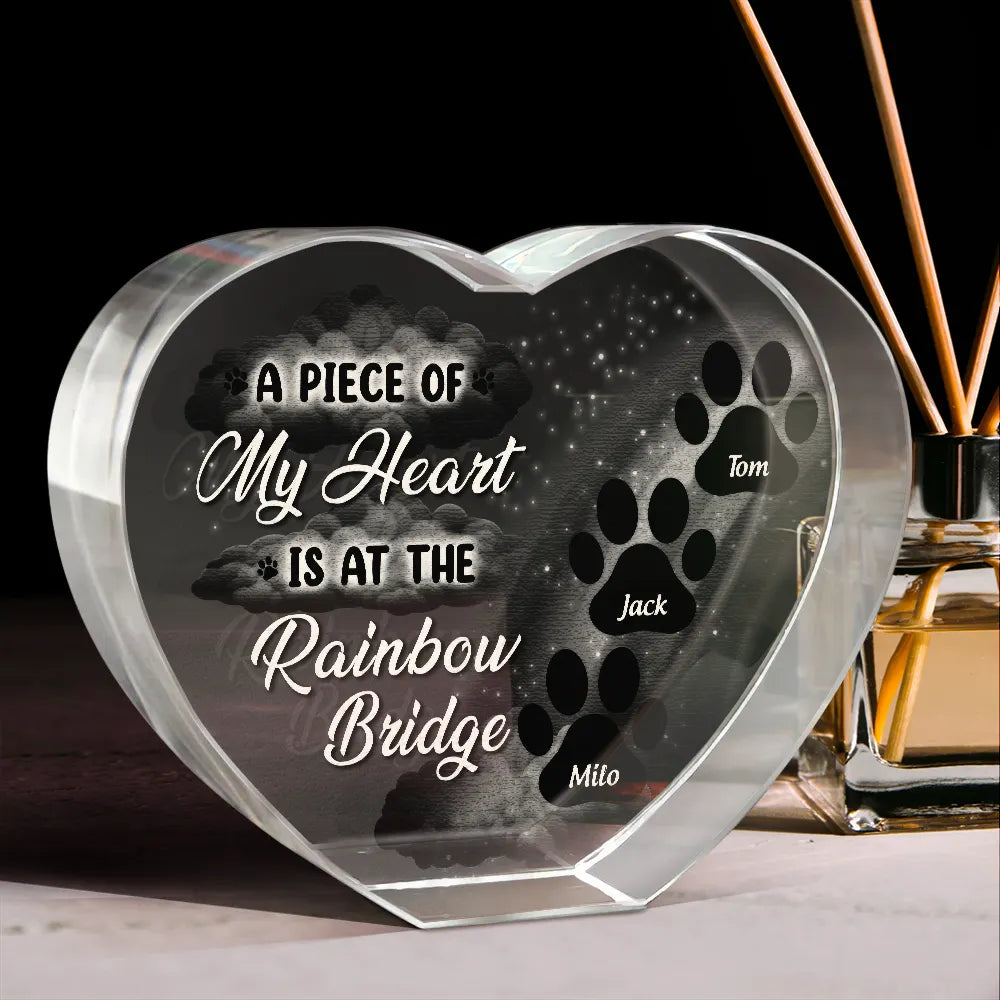 Memorial, Pet Lovers - Pet Memorial A Piece At The Rainbow Bridge - Personalized Crystal Heart