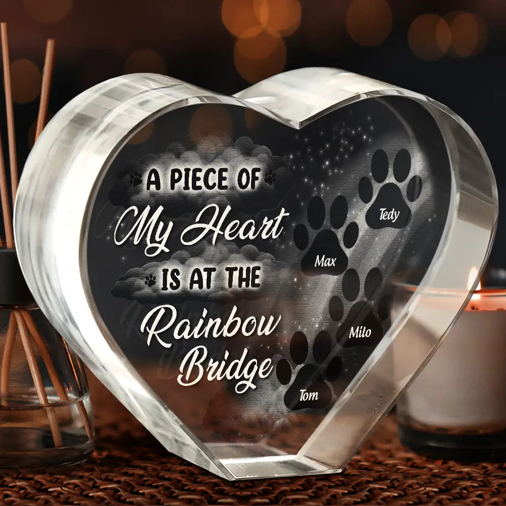 Memorial, Pet Lovers - Pet Memorial A Piece At The Rainbow Bridge - Personalized Crystal Heart