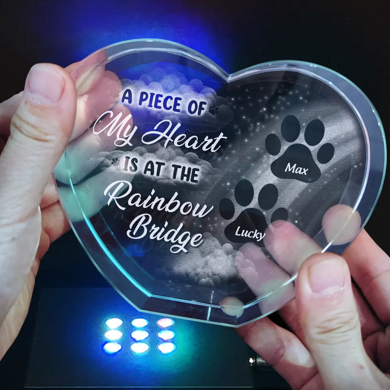 Memorial, Pet Lovers - Pet Memorial A Piece At The Rainbow Bridge - Personalized Crystal Heart