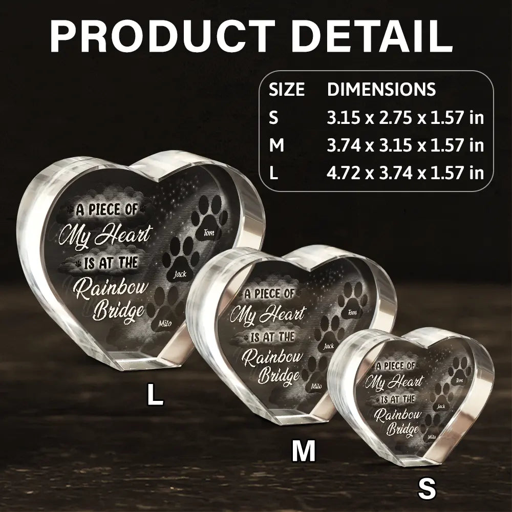 Memorial, Pet Lovers - Pet Memorial A Piece At The Rainbow Bridge - Personalized Crystal Heart