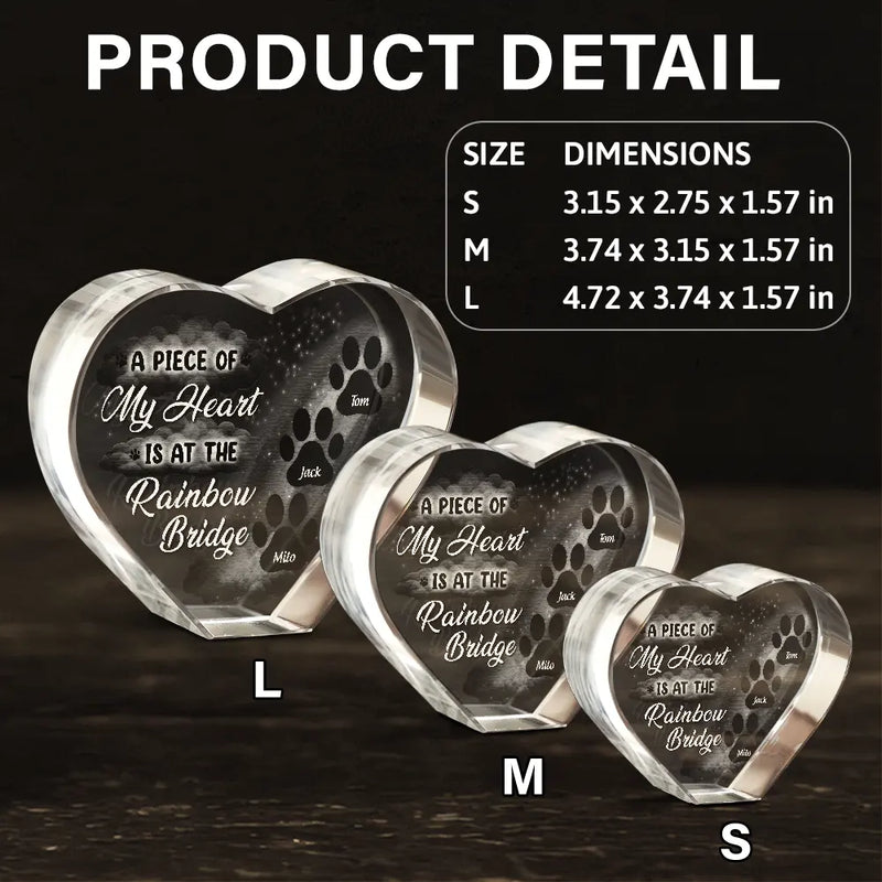 Memorial, Pet Lovers - Pet Memorial A Piece At The Rainbow Bridge - Personalized Crystal Heart