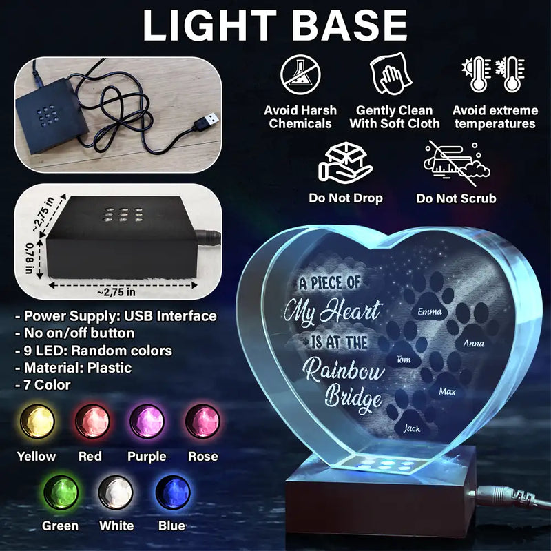 Memorial, Pet Lovers - Pet Memorial A Piece At The Rainbow Bridge - Personalized Crystal Heart