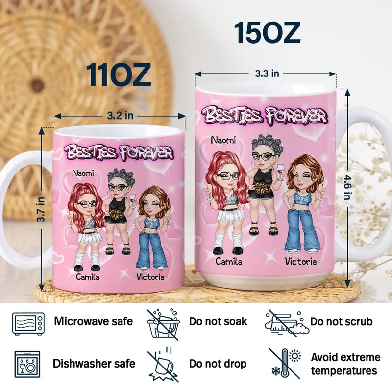 Gift For Couples, Gift For Husband, Gift For Wife, Happy - Y2K Bestie Sister Forever 3D Inflated Effect Printed Mug, Personalized White Edge-to-Edge Mug