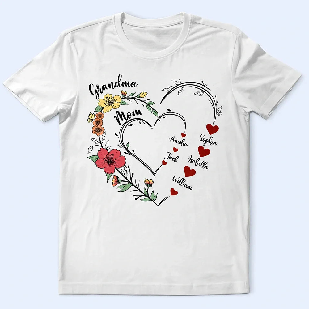 Gift For Grandma, Love, Gift For Mother - Mom's Grandma's Sweethearts Flower - Personalized T Shirt