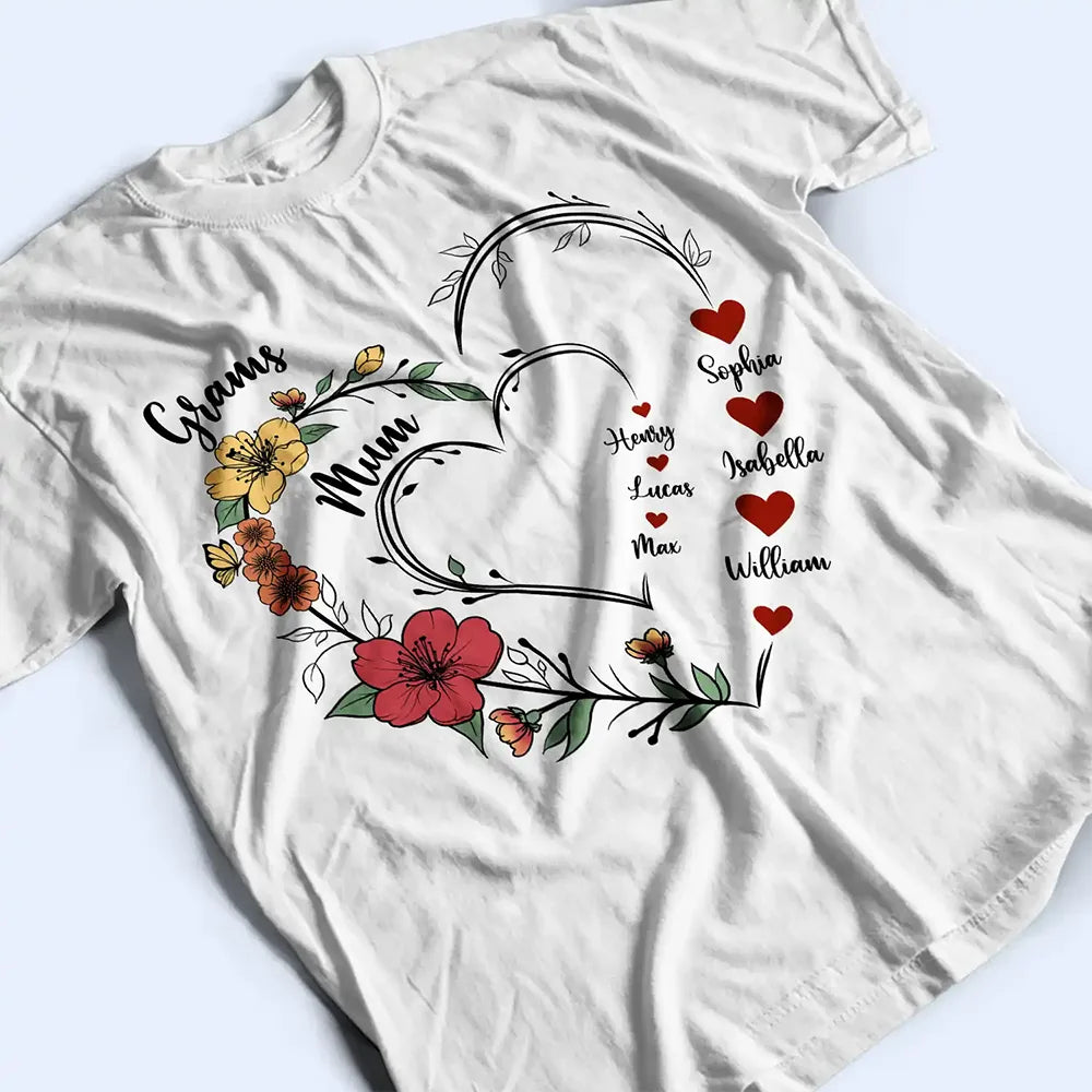 Gift For Grandma, Love, Gift For Mother - Mom's Grandma's Sweethearts Flower - Personalized T Shirt