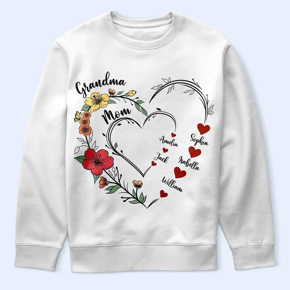 Gift For Grandma, Love, Gift For Mother - Mom's Grandma's Sweethearts Flower - Personalized T Shirt