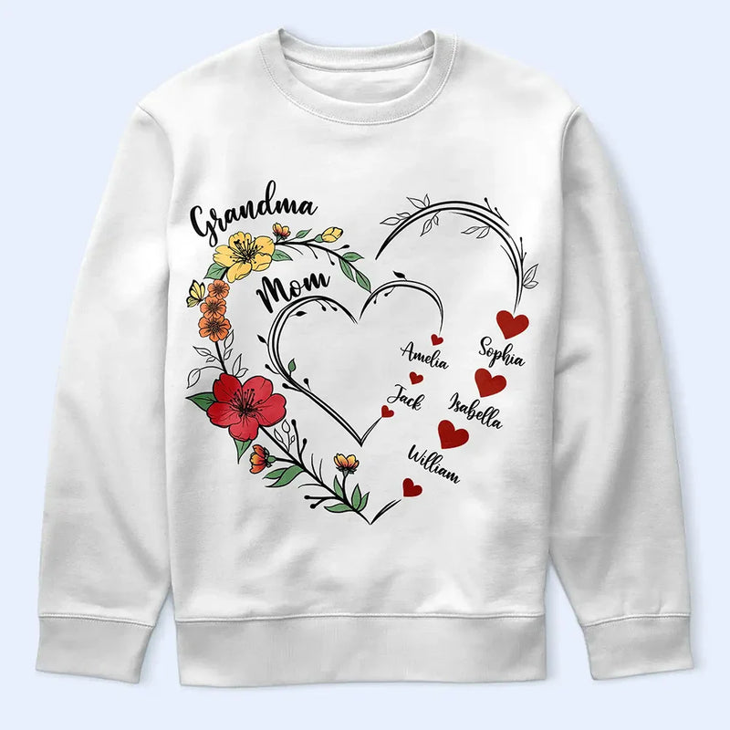 Gift For Grandma, Love, Gift For Mother - Mom's Grandma's Sweethearts Flower - Personalized T Shirt