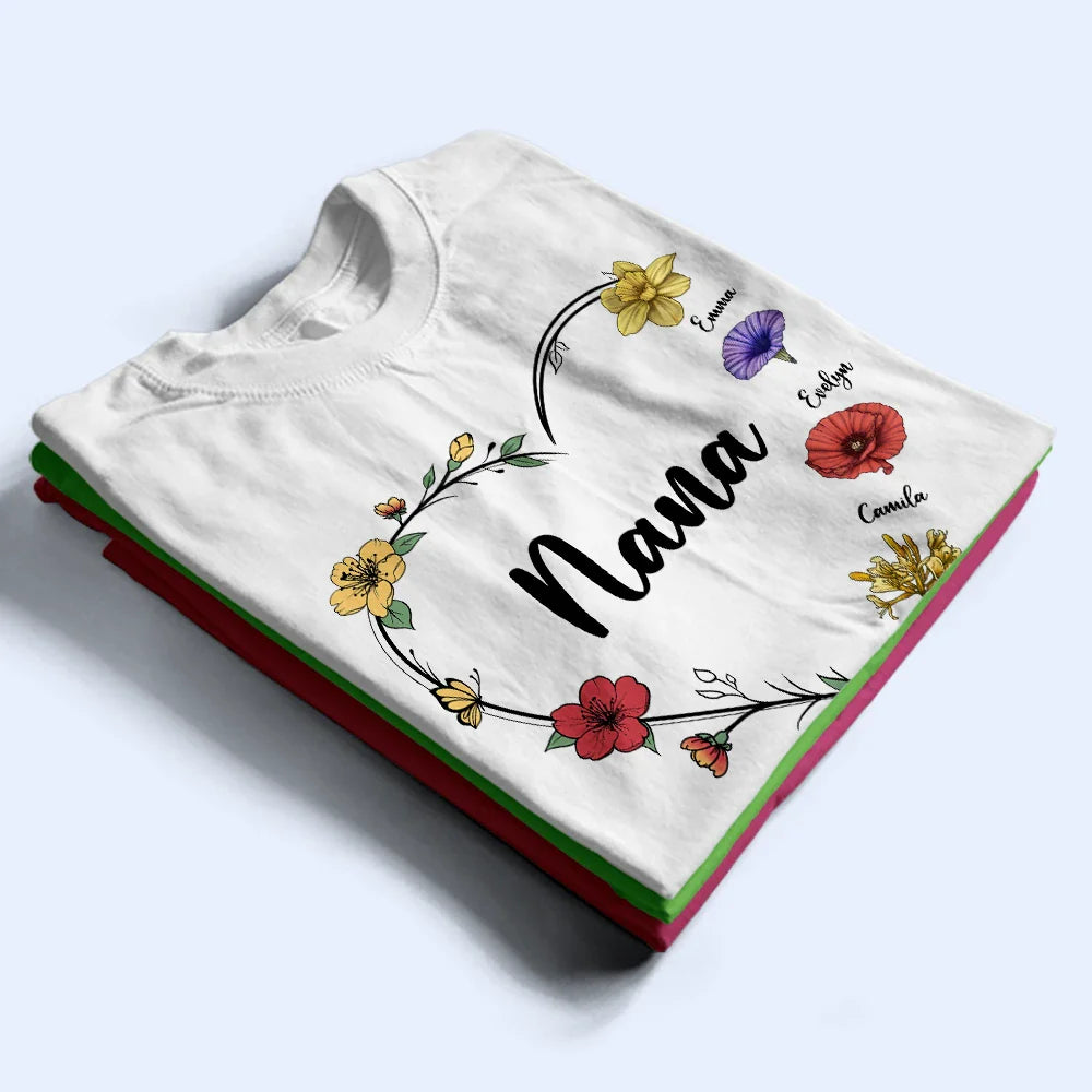 Gift For Grandma, Gift For Mother - Grandma Nana Mom Birth Flower - Personalized T Shirt
