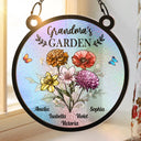 Gift For Grandma - Holography Grandma's Garden Birth Flower - Personalized Window Hanging Suncatcher Ornament
