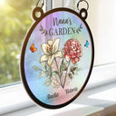 Gift For Grandma - Holography Grandma's Garden Birth Flower - Personalized Window Hanging Suncatcher Ornament
