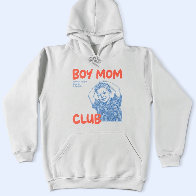 Custom Photo Outline Sketch Boy Mom Club Harder To Keep Alive - Personalized T Shirt
