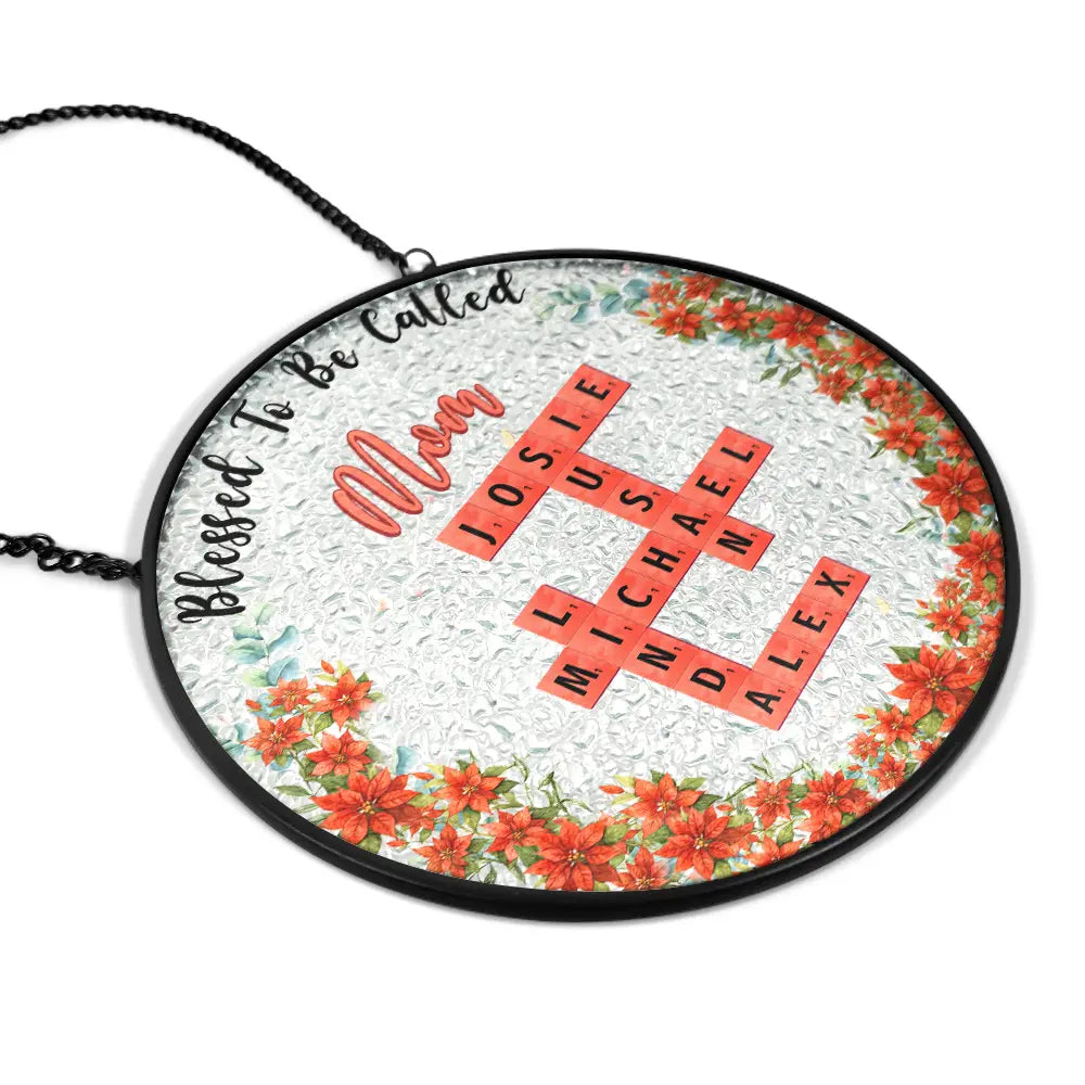 Family,Happy,Gift For Mother,Gift For Women,Gift For Grandma,Crossword - Crossword Blessed To Be Called Grandma - Personalized Stained Glass Window Hanging Suncatcher