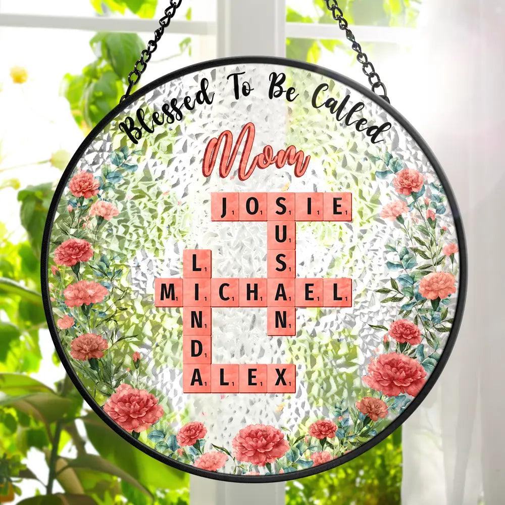 Crossword Blessed To Be Called Grandma - Personalized Stained Glass Window Hanging Suncatcher