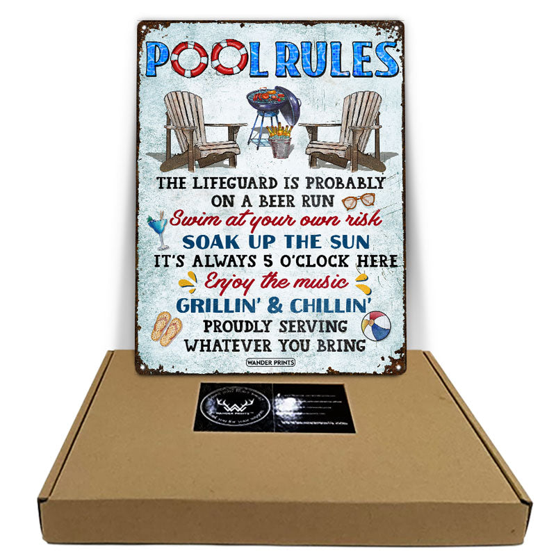 Wander Prints Family Gifts, Backyard Decor, Outdoor Decor, Housewarming Gifts, Patio, Garden, Pool, Bar & Grill, BBQ -	Pool Rules Swim At Your Own Risk, Pool Signs, Classic Metal Signs, Tin Signs