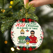 First Christmas As A Family Of Three - Gift For New Parents - Personalized Custom Circle Ceramic Ornament