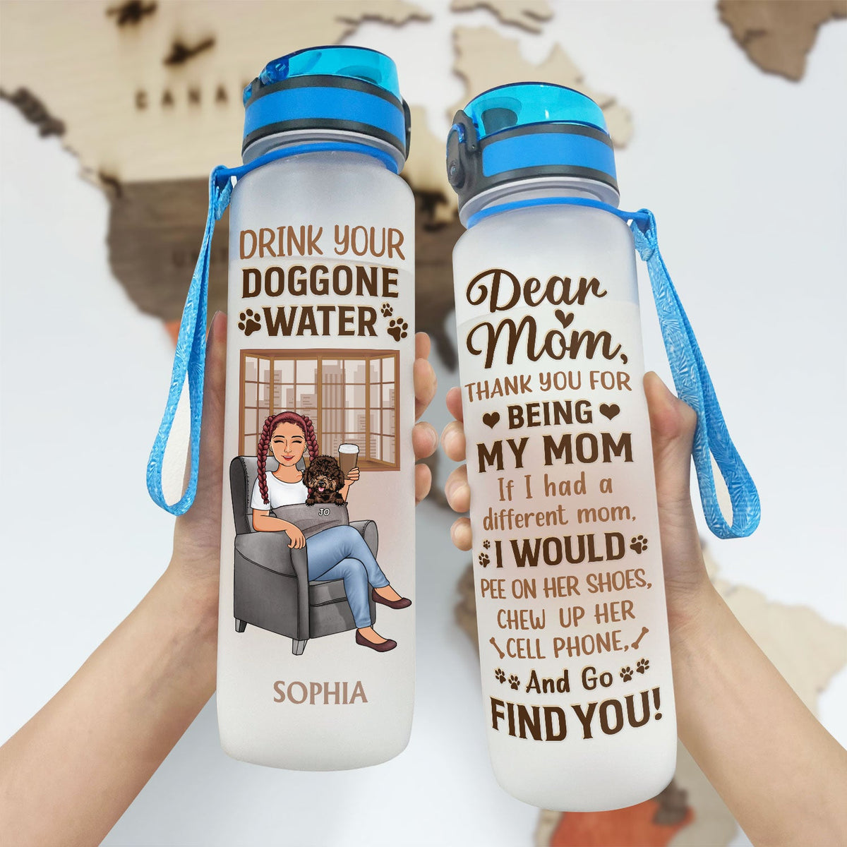 Drink Your Doggone Water Best Dog Mom Ever - Mother Gift - Personalized Custom Water Tracker Bottle