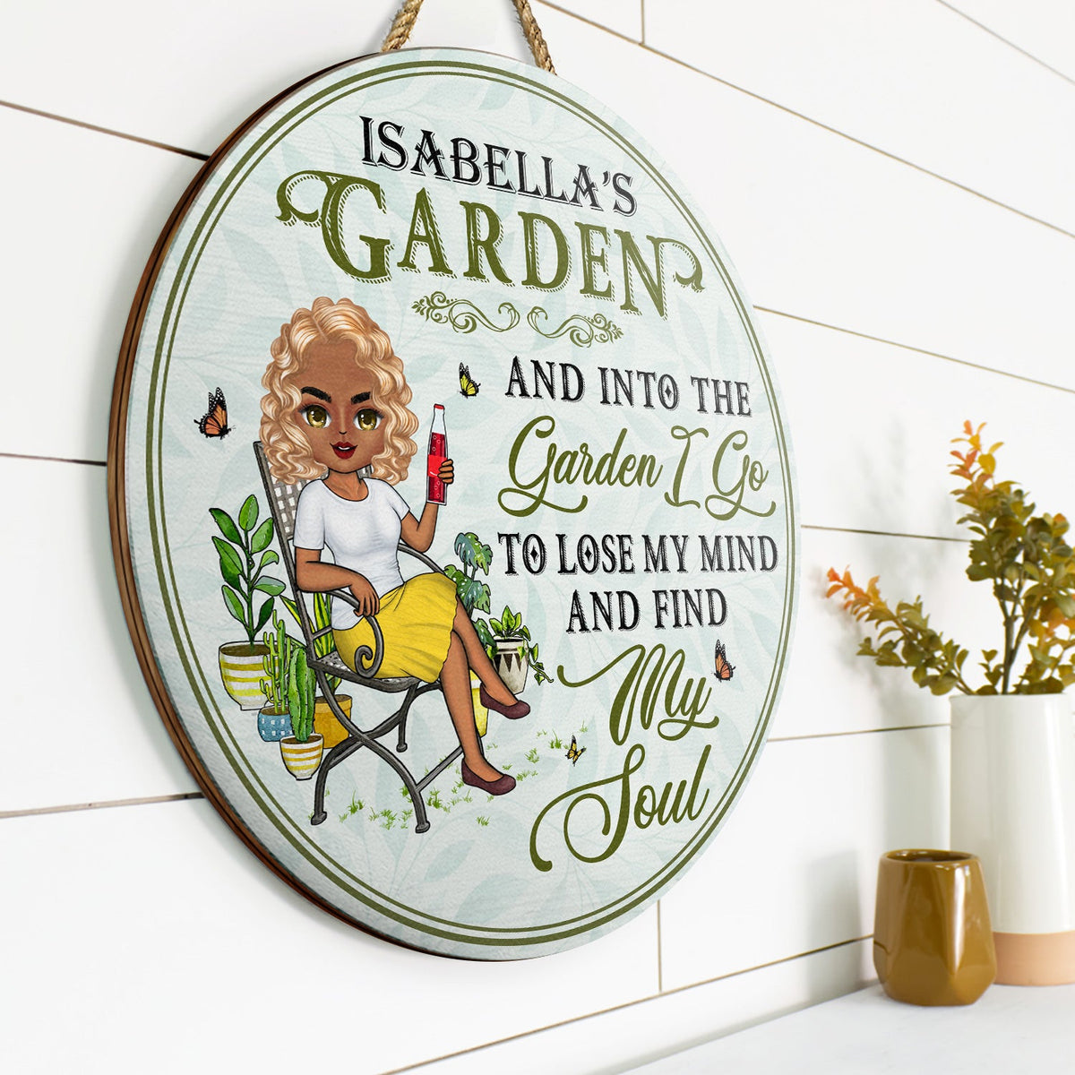 And Into The Garden I Go Gardening - Garden Sign - Personalized Custom Wood Circle Sign