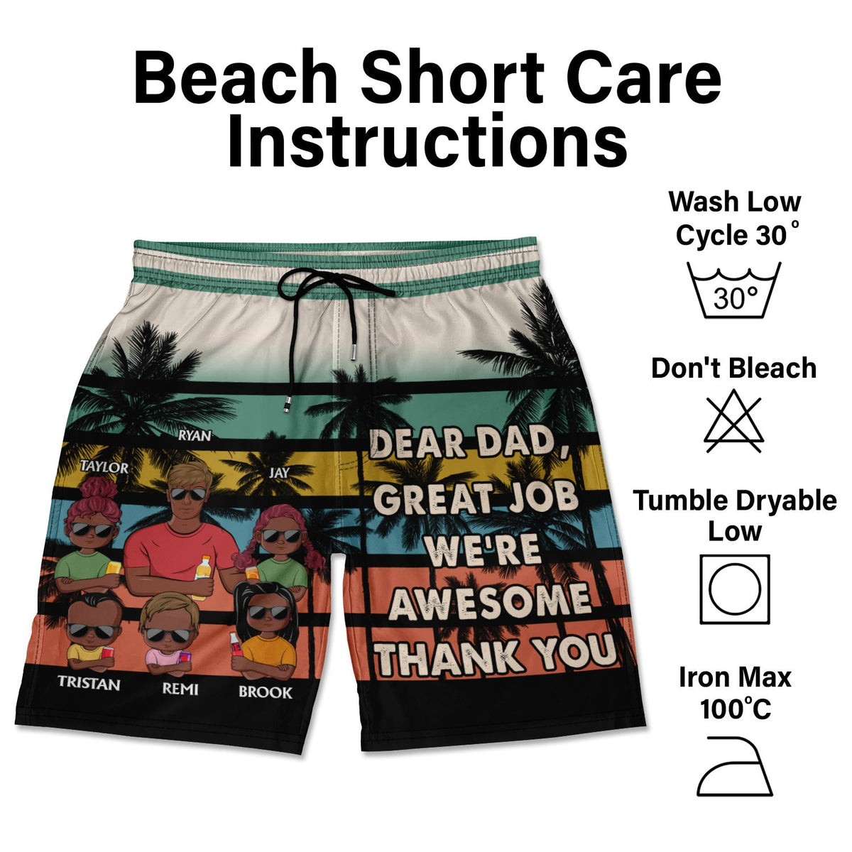 Dear Dad Great Job Thank You Young - Birthday, Loving Gift For Father, Grandpa, Grandfather - Personalized Custom Unisex Beach Shorts