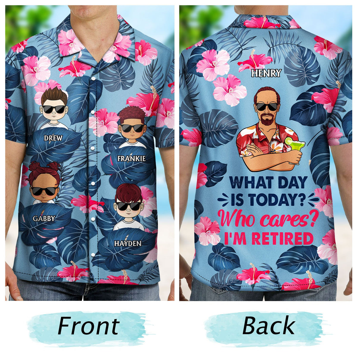 Retired Under New Management See Grandkids For Details - Birthday, Loving Gift For Dad, Father, Papa, Grandpa, Grandfather - Personalized Custom Hawaiian Shirt