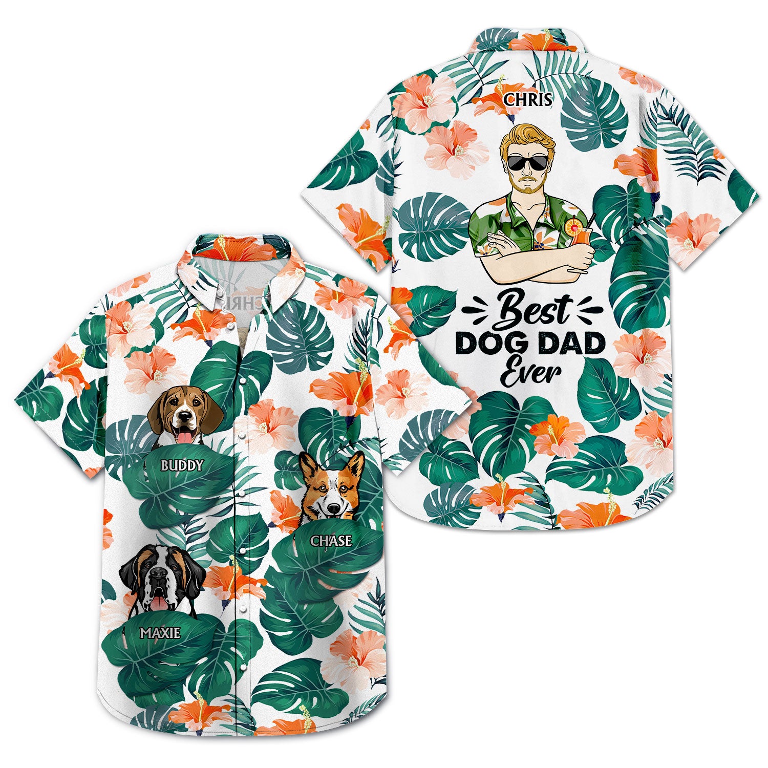 Best Dad Ever Tropical Details - Birthday, Loving Gift For Dog Dad, Cat Lover, Pet Owner - Personalized Custom Hawaiian Shirt