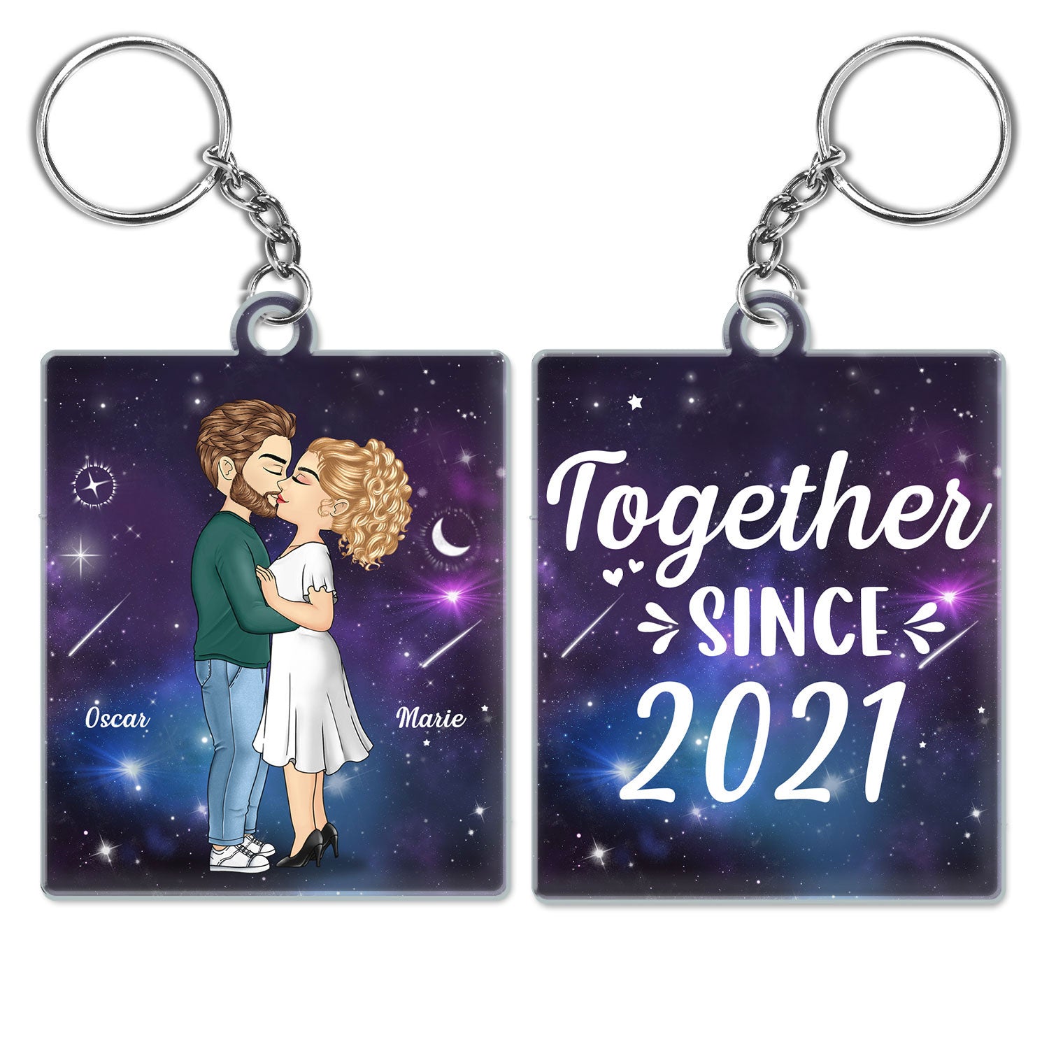 In The Galaxy Sky Chibi Kissing Couple Sideview - Birthday, Loving, Anniversary Gift For Spouse, Husband, Wife, Married Couple, Boyfriend, Girlfriend - Personalized Acrylic Keychain